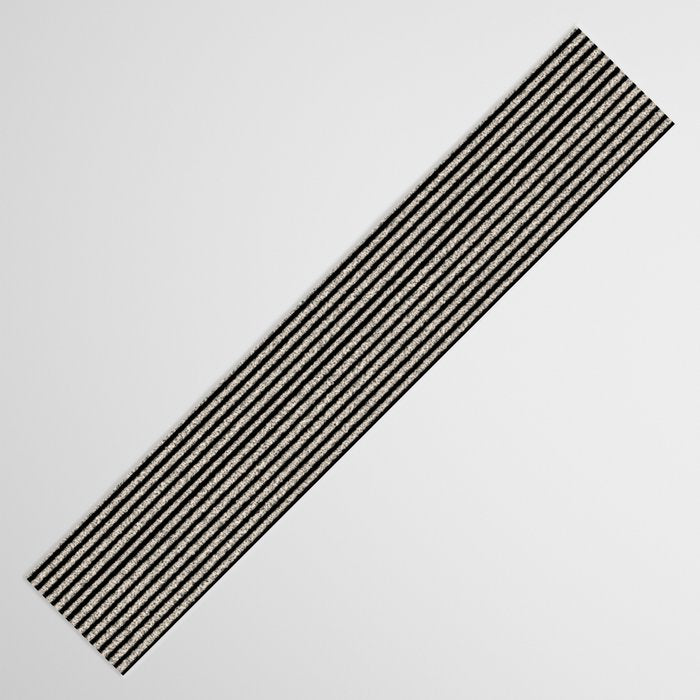 Organic Stripes - Minimalist Textured Line Pattern in Almond Cream and Black Table Runner Gallery Image 3