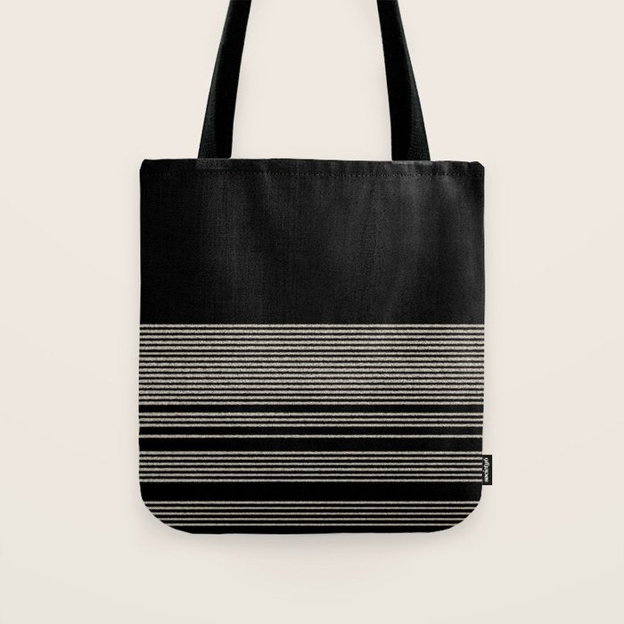 Organic Stripes - Minimalist Textured Line Pattern in Almond Cream and Black Tote Bag Gallery Image 1
