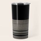 Organic Stripes - Minimalist Textured Line Pattern in Almond Cream and Black Travel Mug Gallery Image 1