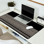 Organic Stripes - Minimalist Textured Line Pattern in Almond Cream and Black Desk Mat Gallery Image 2