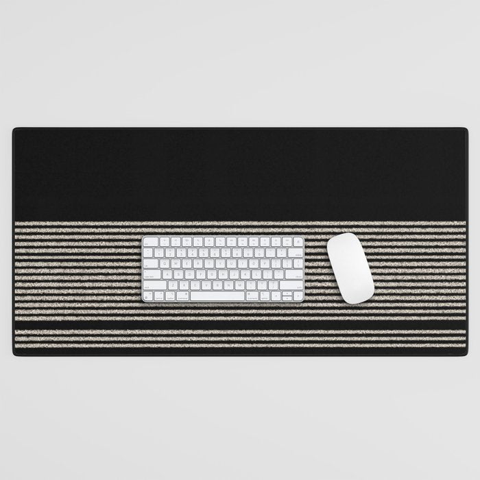 Organic Stripes - Minimalist Textured Line Pattern in Almond Cream and Black Desk Mat Gallery Image 1