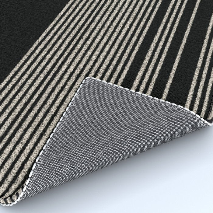Organic Stripes - Minimalist Textured Line Pattern in Almond Cream and Black Rug Gallery Image 4
