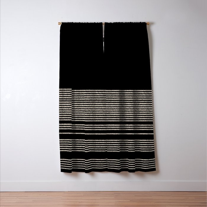 Organic Stripes - Minimalist Textured Line Pattern in Almond Cream and Black Window Curtain Gallery Image 3