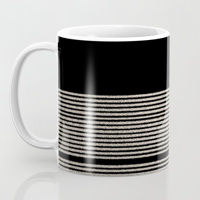 Organic Stripes - Minimalist Textured Line Pattern in Almond Cream and Black Coffee Mug Gallery Image 3
