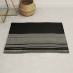 Organic Stripes - Minimalist Textured Line Pattern in Almond Cream and Black Rug Gallery Image 1