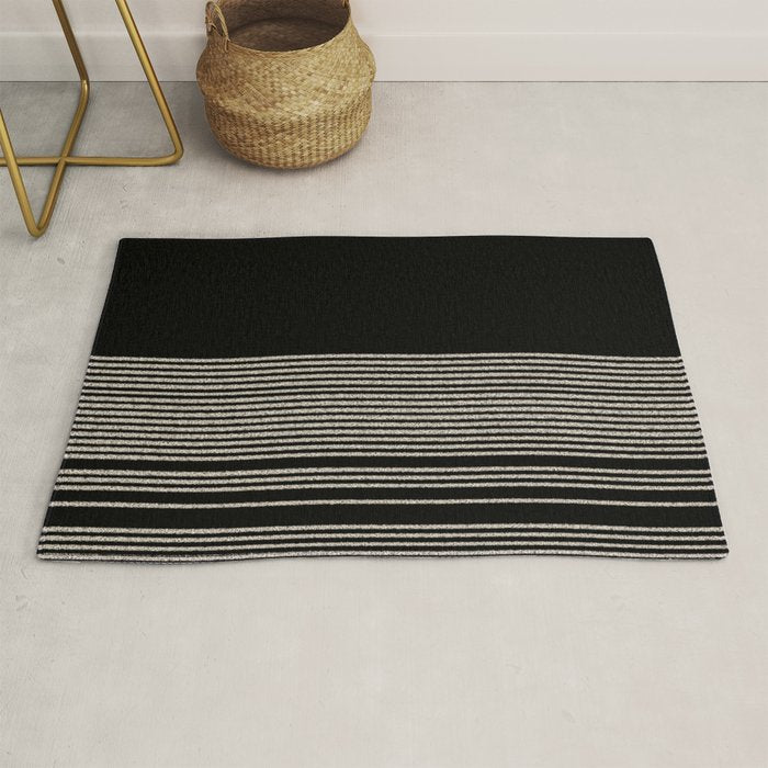 Organic Stripes - Minimalist Textured Line Pattern in Almond Cream and Black Rug Gallery Image 1