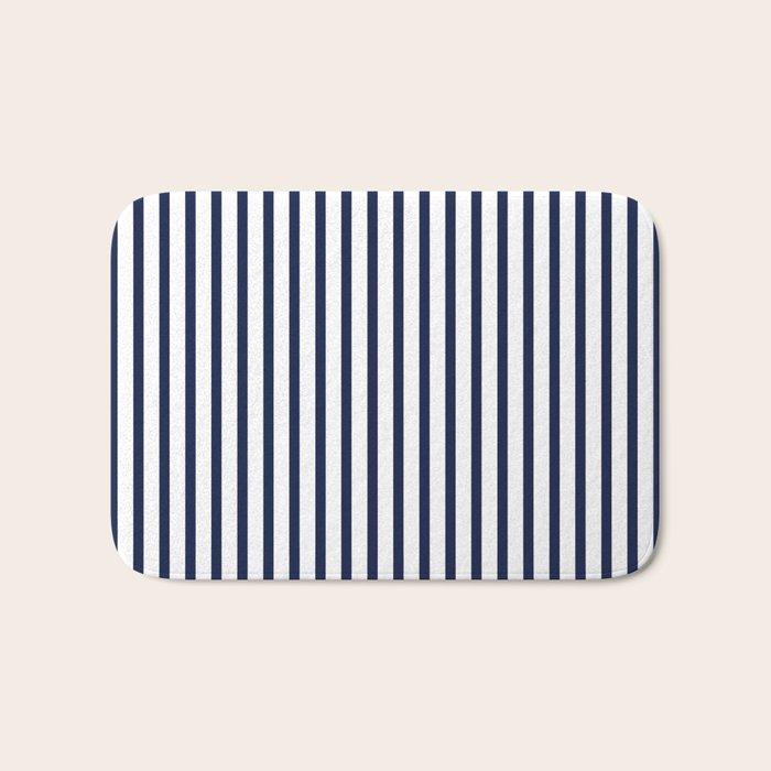 Navy Blue Candy Breton Nautical Stripe Lines Minimalist Stripes Line Drawing Bath Mat Gallery Image 1