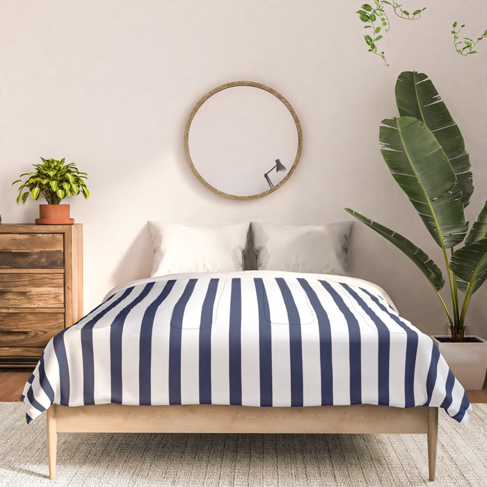 Navy Blue Candy Breton Nautical Stripe Lines Minimalist Stripes Line Drawing Comforter Gallery Image 3