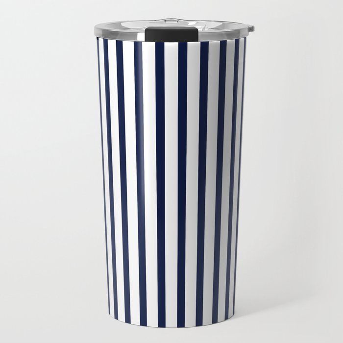 Navy Blue Candy Breton Nautical Stripe Lines Minimalist Stripes Line Drawing Travel Mug Gallery Image 1