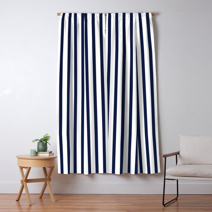 Navy Blue Candy Breton Nautical Stripe Lines Minimalist Stripes Line Drawing Window Curtain Gallery Image 1