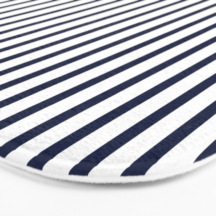 Navy Blue Candy Breton Nautical Stripe Lines Minimalist Stripes Line Drawing Bath Mat Gallery Image 3