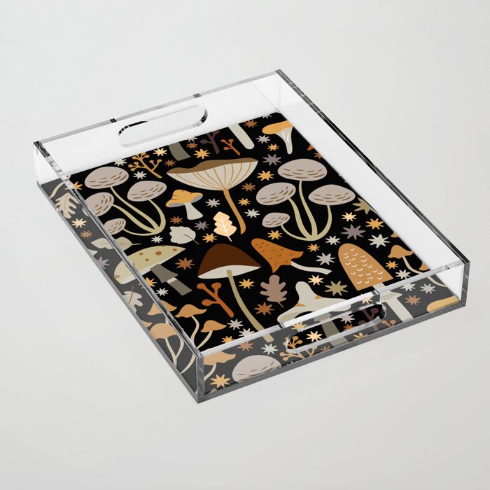 Forest Floor, Mushroom Art on Black Acrylic Tray Gallery Image 1