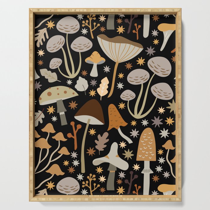 Forest Floor, Mushroom Art on Black Serving Tray Gallery Image 1