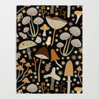 Forest Floor, Mushroom Art on Black Poster Gallery Image 4