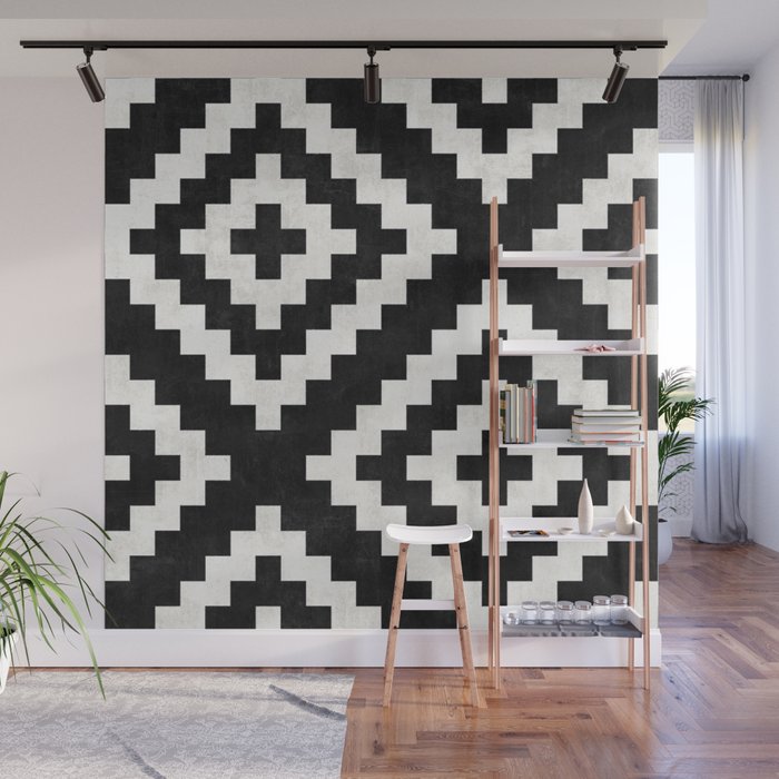 Urban Tribal Pattern No.17 - Aztec - Black and White Concrete Wall Mural Gallery Image 1