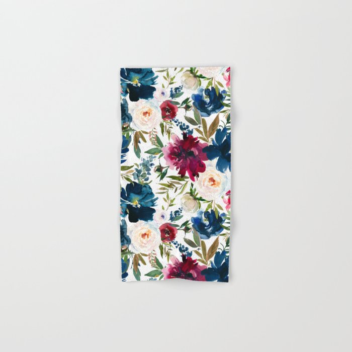 Burgundy Navy Floral Watercolor Pattern A OS Bath Towel