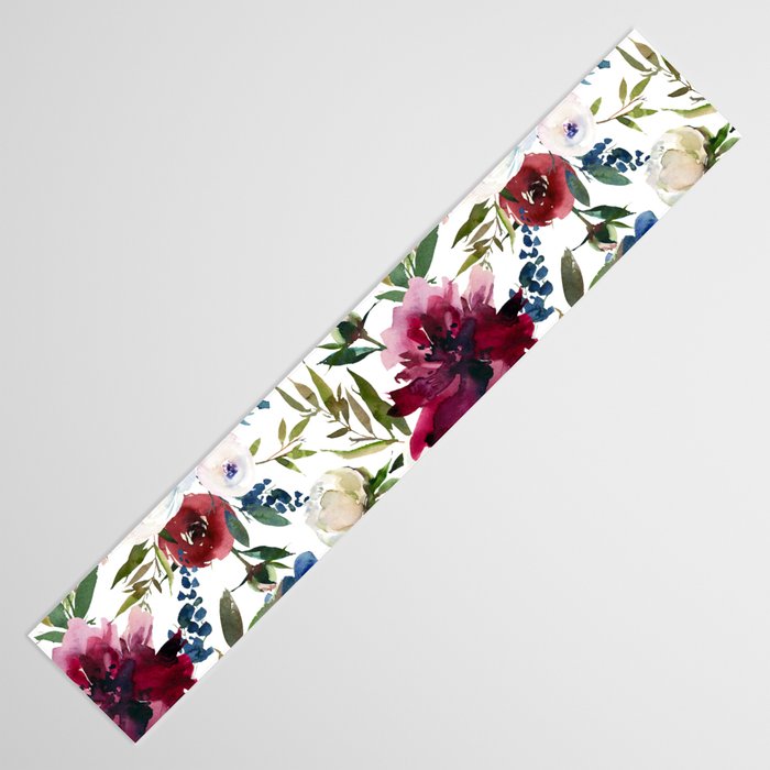Burgundy Navy Floral Watercolor Pattern A OS Table Runner Gallery Image 3