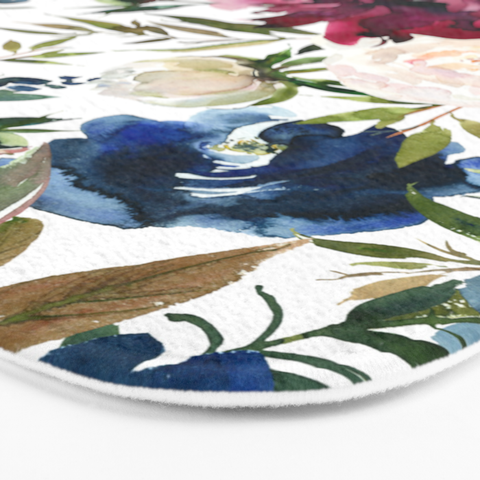 Burgundy Navy Floral Watercolor Pattern A OS Bath Mat Gallery Image 3