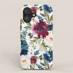 Burgundy Navy Floral Watercolor Pattern A OS iPhone Case Gallery Image 1