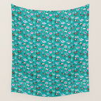 Horses and Flowers, Turquoise, Horse Decor, Horse Art, Western Decor Wall Tapestry Gallery Image 4