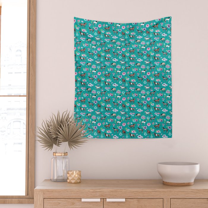 Horses and Flowers, Turquoise, Horse Decor, Horse Art, Western Decor Wall Tapestry Gallery Image 2