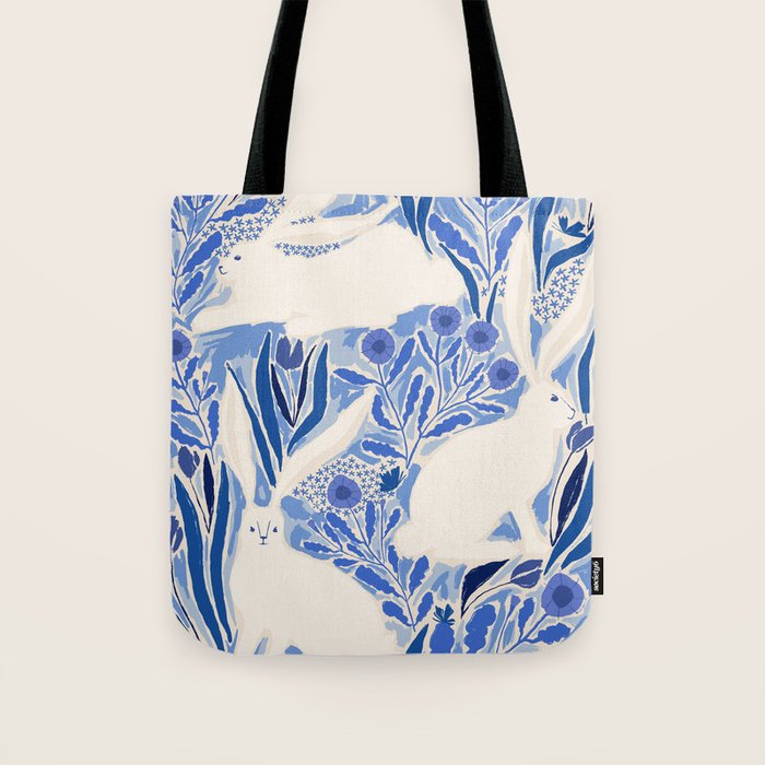 Hare Meadow Indigo Tote Bag Gallery Image 1