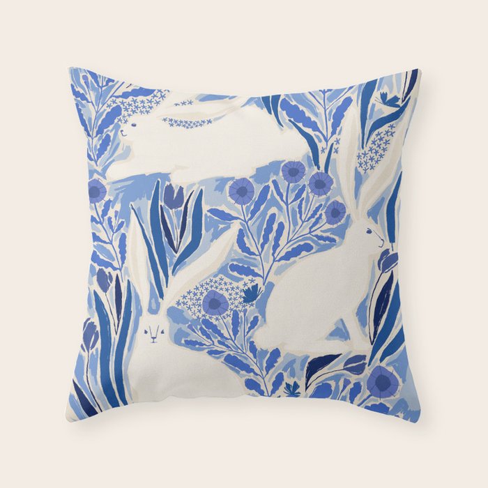 Hare Meadow Indigo Throw Pillow Gallery Image 1