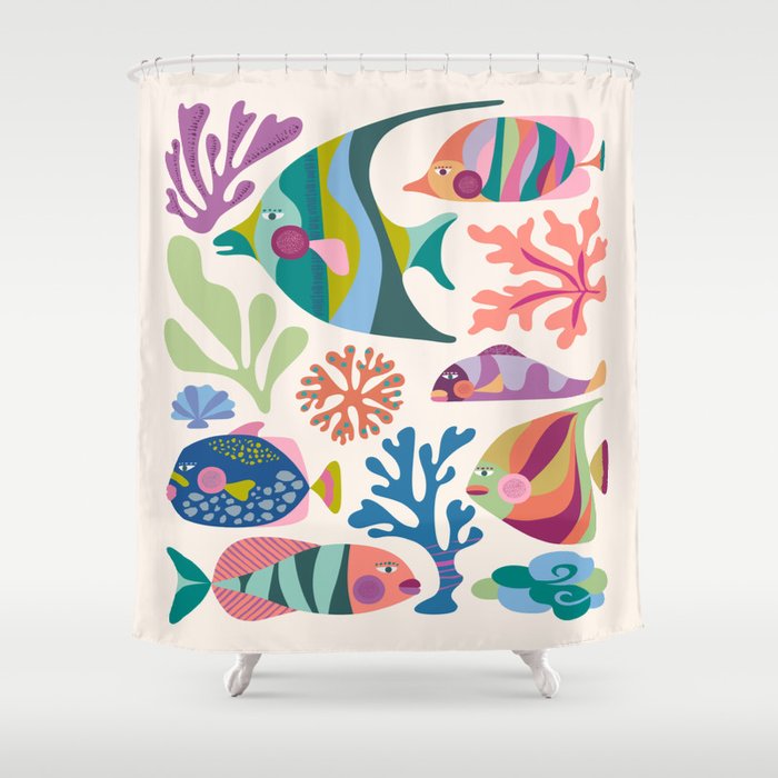 Tropical Fish and Coral Pattern Shower Curtain Gallery Image 1