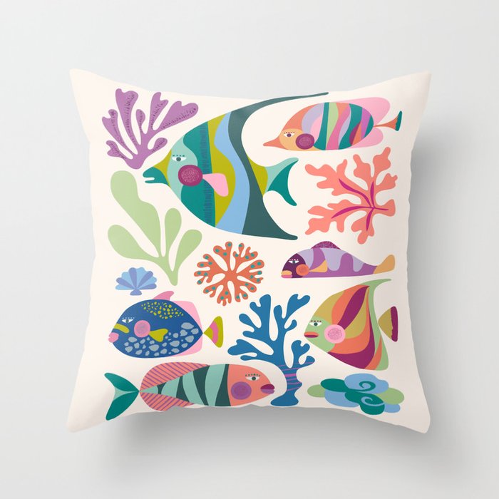 Tropical Fish and Coral Pattern Throw Pillow Gallery Image 6