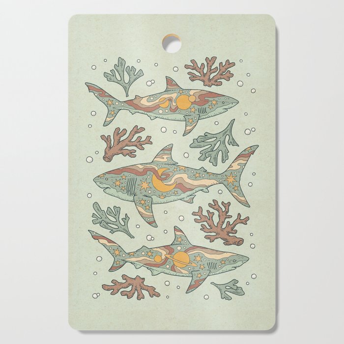Midnight Swim | Dusty Sunset Palette | Ocean Shark Art Cutting Board Gallery Image 1