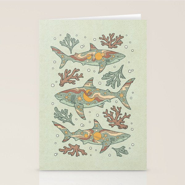 Midnight Swim | Dusty Sunset Palette | Ocean Shark Art Stationery Card Gallery Image 2
