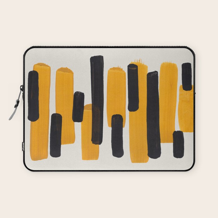 Mid Century Modern Abstract Painting Antique Yellow Black Bumble Bee Stripes Laptop Sleeve Gallery Image 1