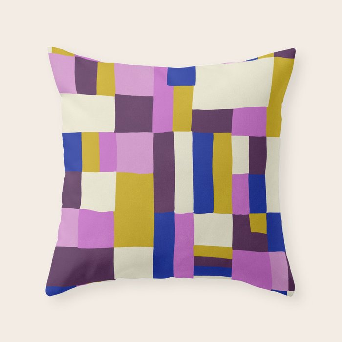 Abstract quilt, purple Throw Pillow Gallery Image 1