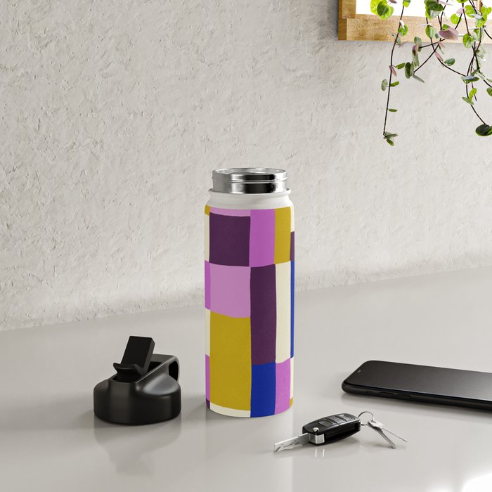 Abstract quilt, purple Water Bottle Gallery Image 4