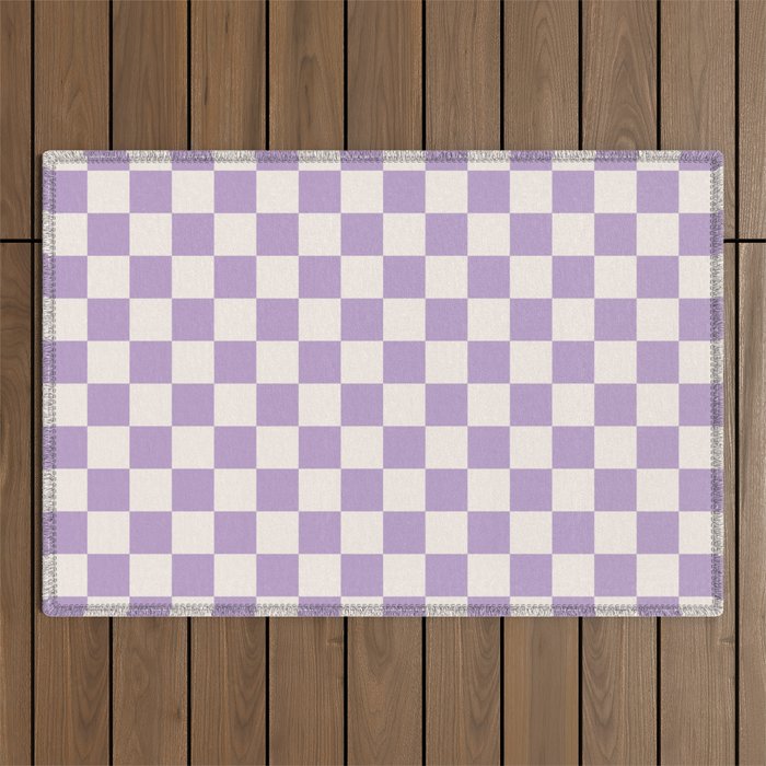 Check Checkered Purple Lilac Lavender Checkerboard Geometric Square Grid Pattern Boho Modern Minimal Outdoor Rug Gallery Image 1