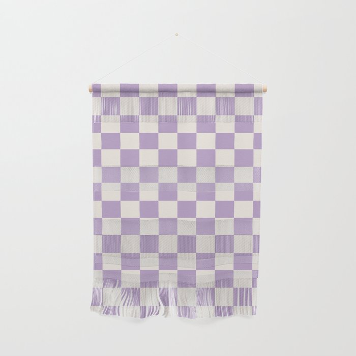Check Checkered Purple Lilac Lavender Checkerboard Geometric Square Grid Pattern Boho Modern Minimal Wall Hanging Gallery Image 1