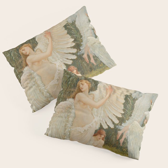White Swans and the Maidens angelic garden landscape painting by Walter Crane  Pillow Sham Gallery Image 3