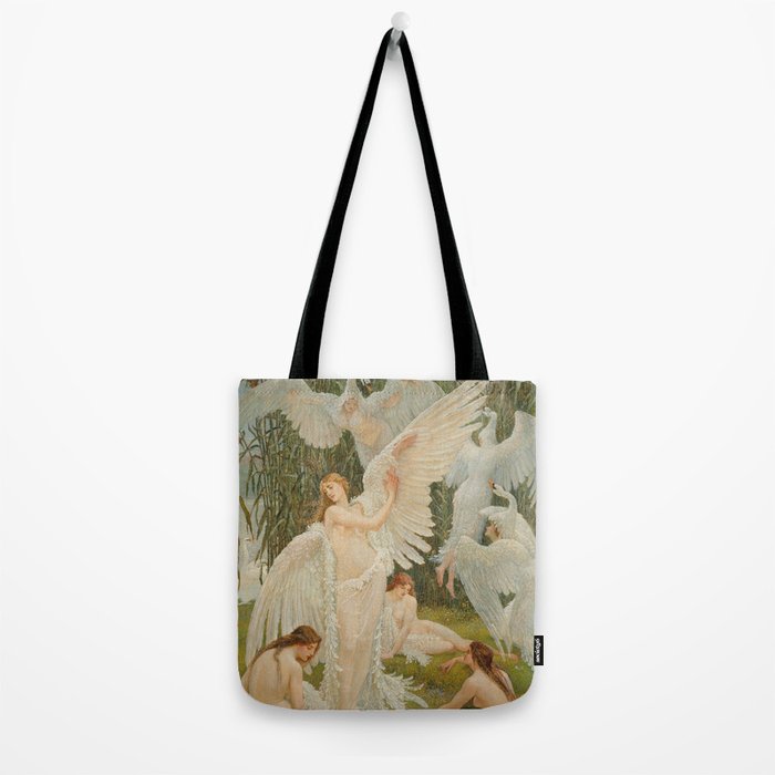 White Swans and the Maidens angelic garden landscape painting by Walter Crane  Tote Bag Gallery Image 2