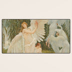 White Swans and the Maidens angelic garden landscape painting by Walter Crane  Desk Mat Gallery Image 3