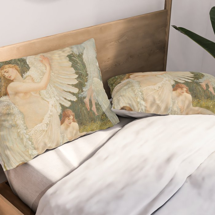 White Swans and the Maidens angelic garden landscape painting by Walter Crane  Pillow Sham Gallery Image 2