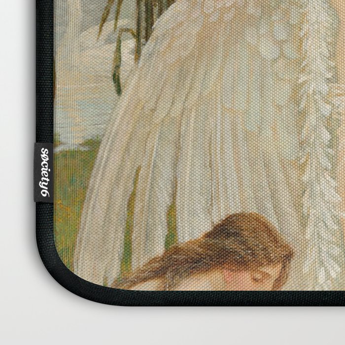 White Swans and the Maidens angelic garden landscape painting by Walter Crane  Laptop Sleeve Gallery Image 3