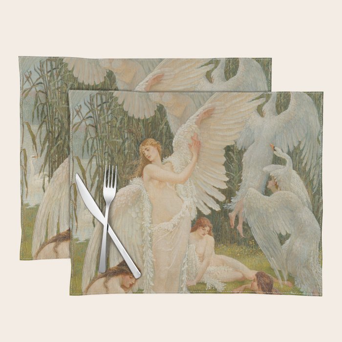 White Swans and the Maidens angelic garden landscape painting by Walter Crane  Placemat Gallery Image 1