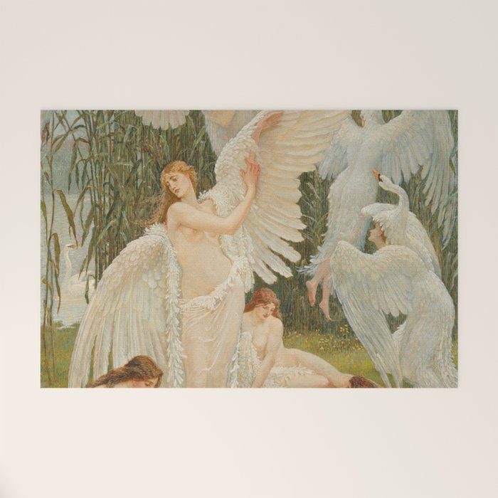 White Swans and the Maidens angelic garden landscape painting by Walter Crane  Welcome Mat Gallery Image 1
