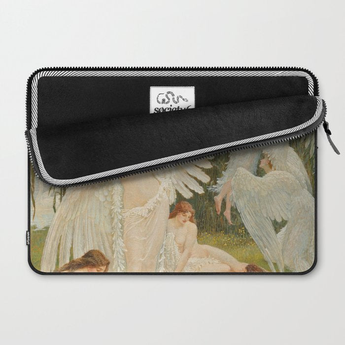 White Swans and the Maidens angelic garden landscape painting by Walter Crane  Laptop Sleeve Gallery Image 2