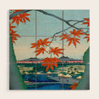 Maple Trees at Mama, Tekona Shrine and Tsugi Bridge (Mama no momiji, Tekona no yashiro, Tsugihashi), from the series âOne Hundred Famous Views of Edo Utagawa Hiroshige Vintage Japanese Woodblock Print East Asian Cultural Antique Art  Wood Wall Art Gallery Image 1