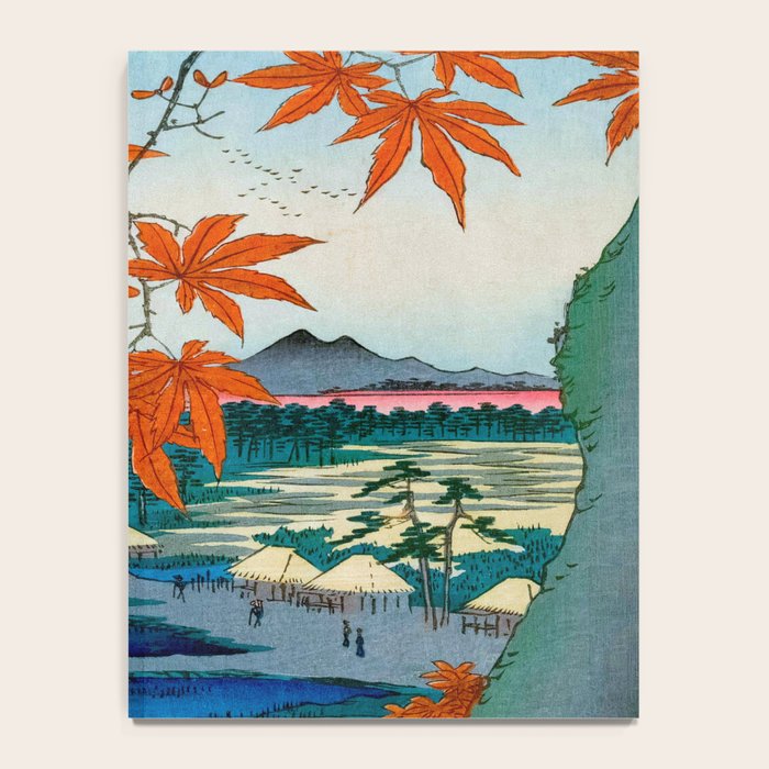 Maple Trees at Mama, Tekona Shrine and Tsugi Bridge (Mama no momiji, Tekona no yashiro, Tsugihashi), from the series âOne Hundred Famous Views of Edo Utagawa Hiroshige Vintage Japanese Woodblock Print East Asian Cultural Antique Art  Notebook Gallery Image 4