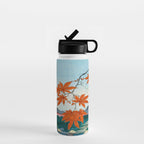 Maple Trees at Mama, Tekona Shrine and Tsugi Bridge (Mama no momiji, Tekona no yashiro, Tsugihashi), from the series âOne Hundred Famous Views of Edo Utagawa Hiroshige Vintage Japanese Woodblock Print East Asian Cultural Antique Art  Water Bottle Gallery Image 1