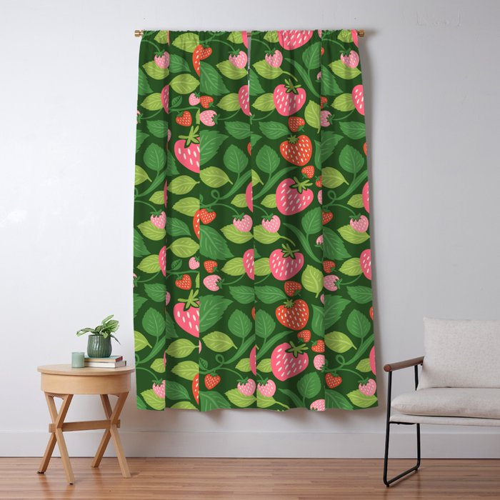 Wild Strawberries - green Window Curtain Gallery Image 5