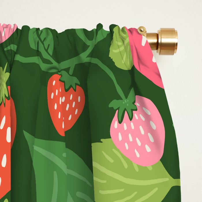 Wild Strawberries - green Window Curtain Gallery Image 2