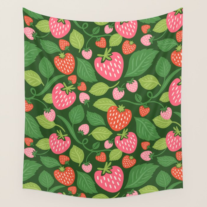 Wild Strawberries - green Wall Tapestry Gallery Image 1